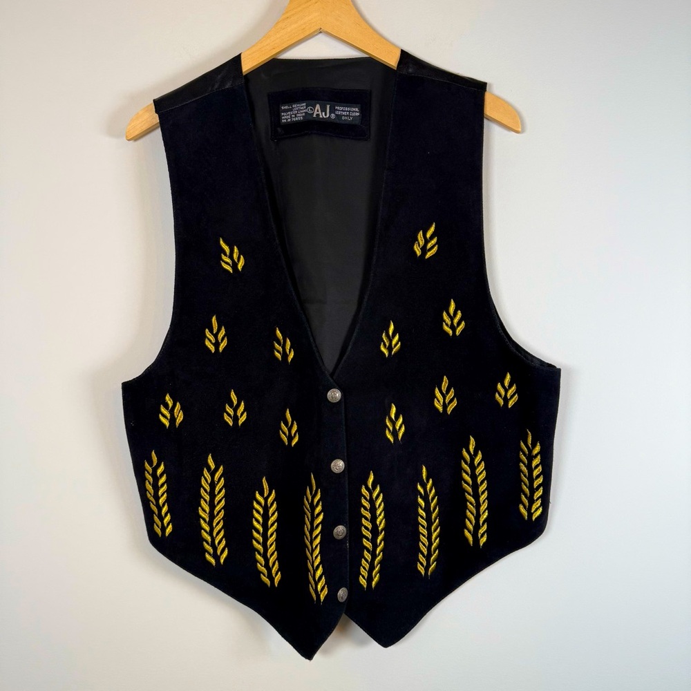 AJ Genuine‎ Leather Embroidered Snap Up Western Cowgirl Cowboy Rodeo Vest Large